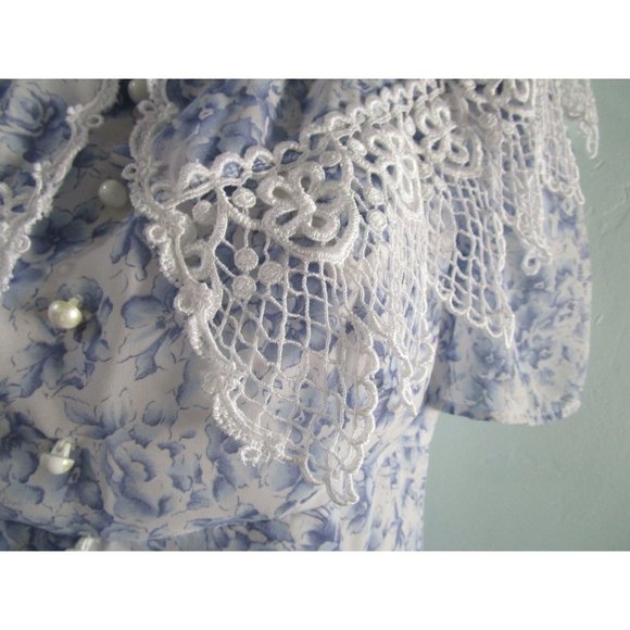 Vintage Scott McClintock Blue Floral Lace Empire Waist Tea Dress Ladies Size 8 - Picture 13 of 16